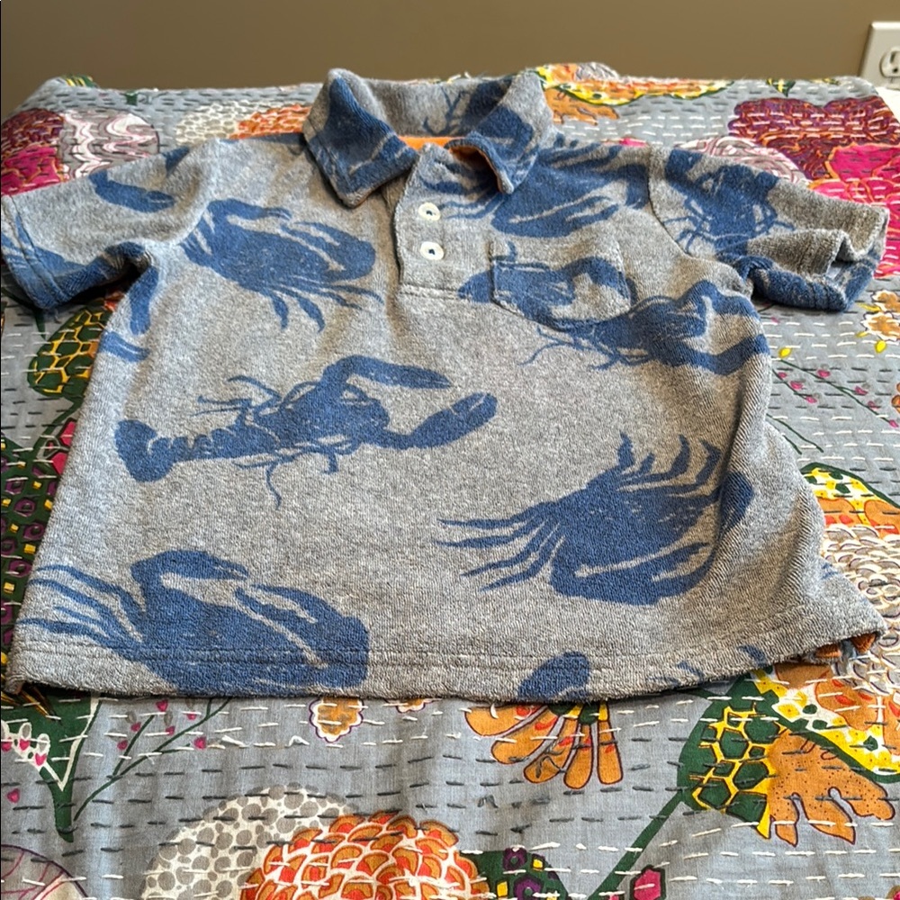 Mini Boden Blue and Gray Polo with Lobster Design